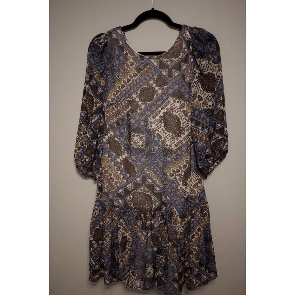 Calvin Klein Boho Paisley Print Tiered Mini Dress – Size 6
